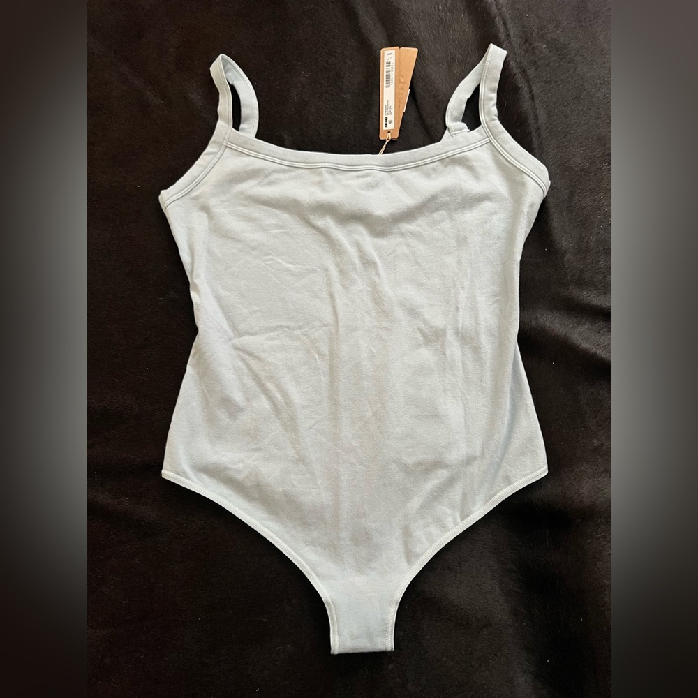 SKIMS Opal baby blue cotton jersey scoop neck thong bodysuit medium NEW NWT